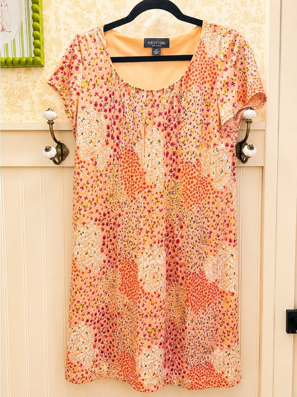 Perceptions Peach-Orange Floral Scoop-Neck Mini Dress